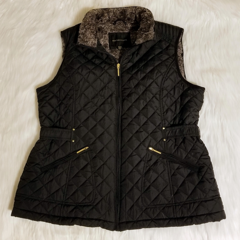SOLD ON MERCARI! 2/$24 NWOT BLACK VEST WITH FAUX BROWN FUR LINING!